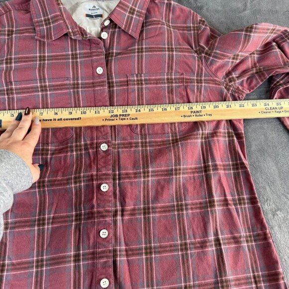 Ridgecut Toughwear Womens Large Button Up Flannel Shirt Red Wine Plaid Pockets - Picture 6 of 9